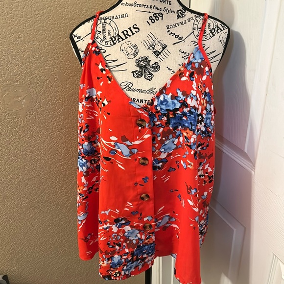 Tops - Vibrant floral tank top with adjustable spaghetti straps